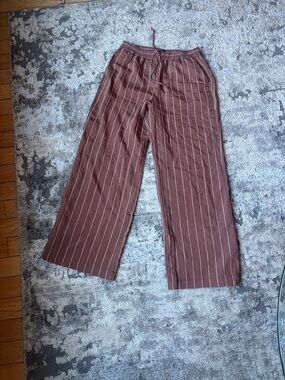 Maeve Rust-Brown Pinstripe Wide-Leg Drawstring Pants